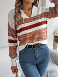 Shooting Autumn And Winter Casual Collar Bump Color Striped Long-Sleeved Knitted Jacket Sweater Women's