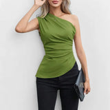 Women's Summer Sloping Shoulder Sling Vest Female Elegant Chic Repair Hottie Sleeveless