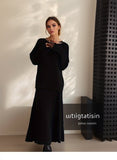 Elegant Knitted Suit Women's Shoulder Sweater Tops In Autumn And Winter