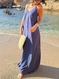 Women's Solid Color Slings Loose Holiday Dress Bare Sleeveless Women