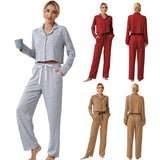 Zingj Women's Pajamas Autumn And Winter Thick Long-Sleeved Cardigan Trousers Two Sets Of Home