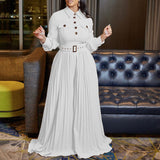Long-sleeved Casual Loose Pleated Wide-leg Belt