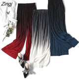 Women Wide Leg Chiffon Fashion Gradient Various Colors Leisure Loose Elastic Waist Folds Ankle-length Breathable
