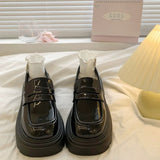Zingj Simple Black Round Head Thick Bottom Small Leather Shoes Female 2023 New Autumn Retro One Foot Pedal Thick Heel Loafers-Outfit
