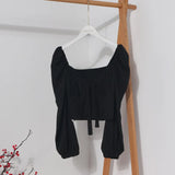 Bow Collar Long Sleeve Shirt Short Umbilly Pure Lust Wind Shoulder Coat