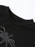 Spider Studded Short Sleeve Crop Top-Outfit