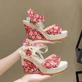 Hee Women's Sandals Fruit Pattern High Heel Sandals Women 2025 Spring And Summer New Word Fish Mouth Bow Women's