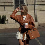 Women's Explosive Retro Casual Leather Jacket Jacket - High Quality