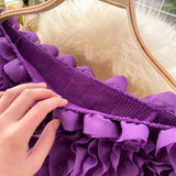 Slash Neck Off Shoulder Knitted Tops Women Elegant Purple/Red/White 3D Flower Long Sleeve Slim Shirt Female Blouse