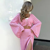 Wears A Solid Color Knitted Hollow Suit Female Senior Sense Sister Horn Sleeve