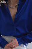 Cuffs Elegant Women Shirts 2023 Satin Spring Fashion Button Down Blouse Long Sleeves Loose Turndown Collar Tops