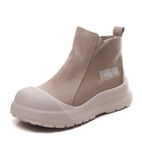 Layer Calfskin Retro Coloring Short Boots Women Autumn And Winter New Leisure Fashion Thick Bottom Increase High Help