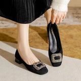 Zingj Low Heel Shoes Female 2024 New Shallow Saliva Drill Buckle Not Tired Thick Heel Shoes Spring Square Head Grandma Shoes-Outfit
