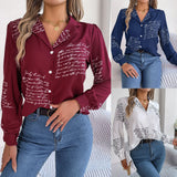 Shooting 2025 Spring And Summer Casual Letter Suit Collar Long-Sleeved Shirt Women's