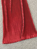 Vintage Red/Pink/Black Pleated Two Piece Set Women Casual O-Neck Short Sleeve Tops + Loose Pants Suit Female