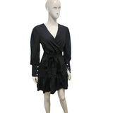 Women's Dress European Station Spring And Autumn Print V Collar Waist Long-Sleeved