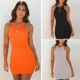 Zingj Spring And Summer Sexy Ribbed Small Halter Dress Solid Color Knit Show Thin Commuter
