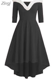 Women Christmas Dress Elegant Puff Long Sleeve Faux Fur Collar Midi Party Costume Xmas New Year Festival