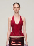 With The Same Strap To The Waist Hanging Neck Deep V-Neck Vest Sexy Hottie Thin Short Repair
