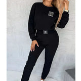2025 Solid Color Round Collar Trousers Women's Fashion Leisure Long Sleeve