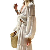 Spot 2025 Summer New Female Bohemian Bubble Sleeve Cardigan Skirt Two