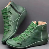 Women's Shoes Round Head Casual Women's Leather Boots Side Zipper Martin