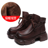 Layer Of Kraft Handmade Pine Cake Bottom Boots Women Autumn And Winter Retro New Bare Boots Thick Bottom Square Head Martin Boots