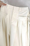 Women Casual Bandage Design Off White Cargo Pants 2023 Autumn High Waist Loose Harajuku Wide Leg Lace Up Mopping Trousers