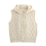 Women's 2025 Winter Fashion Vintage Vintage Vintage Cotton Stitched Knitted Hooded Vest