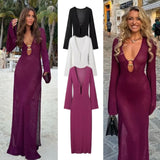 Women's ZA Autumn And Winter New V-Neck Horn Sleeve Long Buckle