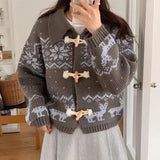 Korean Academy Wind Reduction Horn Buckle Buckle Bump Color Thick Warm Short Coat Sweater