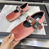 Goods Shallow Head Shoes Fashion Flat-Soled Single Shoes Gold Velvet 2025 Summer New Buckle Lefu Shoes