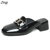New Shoes Women Heels Leather Sandals Summer Heel Pearl Sandals Heel Leather Femme High Heels Mary Jane