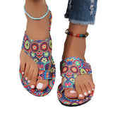 National Wind Flat-Bottomed Toe Slippers Women 2025 New Breathable Printed Roman Style
