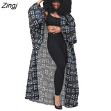 Trench Full Sleeve Print Coats Casual Fashion Overcoat Women Windbreaker Outer Long Bandage