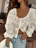 Sexy Lady U Collar Embroidered Long-Sleeved Shirt