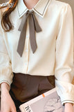 Women Shirt Long-sleeved Blouse Lace Up Chiffon Shirts 2023 Spring New Fashion Women Clothing Bowknot Elegant Womens