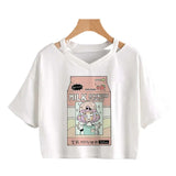 Zingj Wind Open Shoulder Hollow Out Sexy Solid Color T-Shirt V Collar Women's Short-Sleeved Loose Female