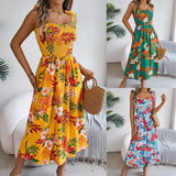 Spring And Summer Flowers With Belt Sling Skirts On The Beach Dress Women's