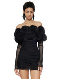 Women's New Flower Decoration Sexy Corset Dress Perspective Mesh Long-Sleeved Ass Skirt