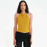 Women's Clothing 2025 Summer New Solid Color Sexy Bare Back Net Yarn Sweet Cool Hottie Vest Hanging Neck Top