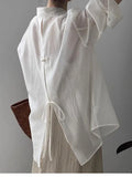 And Thin Tiansi Sunscreen Shirt Coat Women 2025 Summer New Back Fork Shirt National Wind Button Long-Sleeved