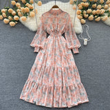 Autumn Vintage Chic Gentle Wind Broken Flower Dress Women's Standing Collar Long Dress Yang Age Reduction French First Love
