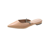 Baotou Half Slipper Female 2025 Pointed Flat Bottom Rhinestone Chain Silver Muller Shoes Wear Cool