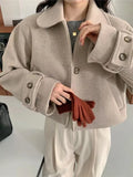 Korean Autumn Winter Casual Cropped Woolen Coat Women 2023 New Modis Office Ladies Tops Woman Fashion Sweet Jacket