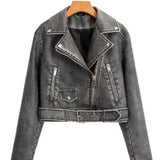 And Autumn New Women's Dress Washing Leather Grinding Old Motorcycle Casual Solid Color Jacket Leather Clothing