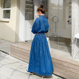 Autumn Japanese And Korean New Long-Term To Ankle Thin A-Size Dress High Waist Ocean