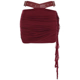 Leather Suit PU Leather Splicing Waist Tsets Hollow Folding Net Lace-Uped Ass