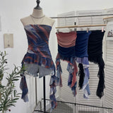Irregular Bra Vest Wearing A Gradient Mesh Yarn Leaf Side Ribbon Bottom Sleeveless Top Lady