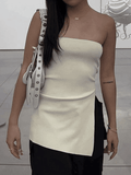 White Split Asymmetric Bandeau Top-Outfit